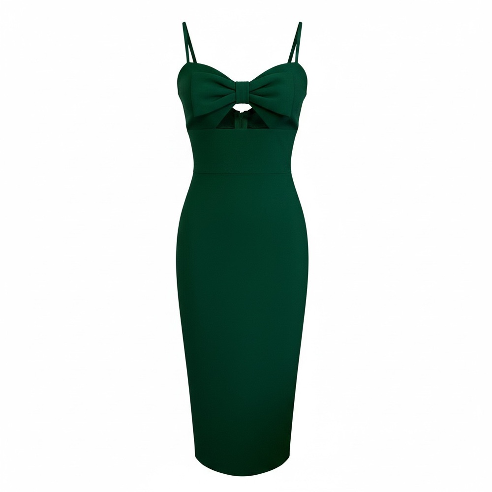 Chic Forest Green Bow Midi Dress